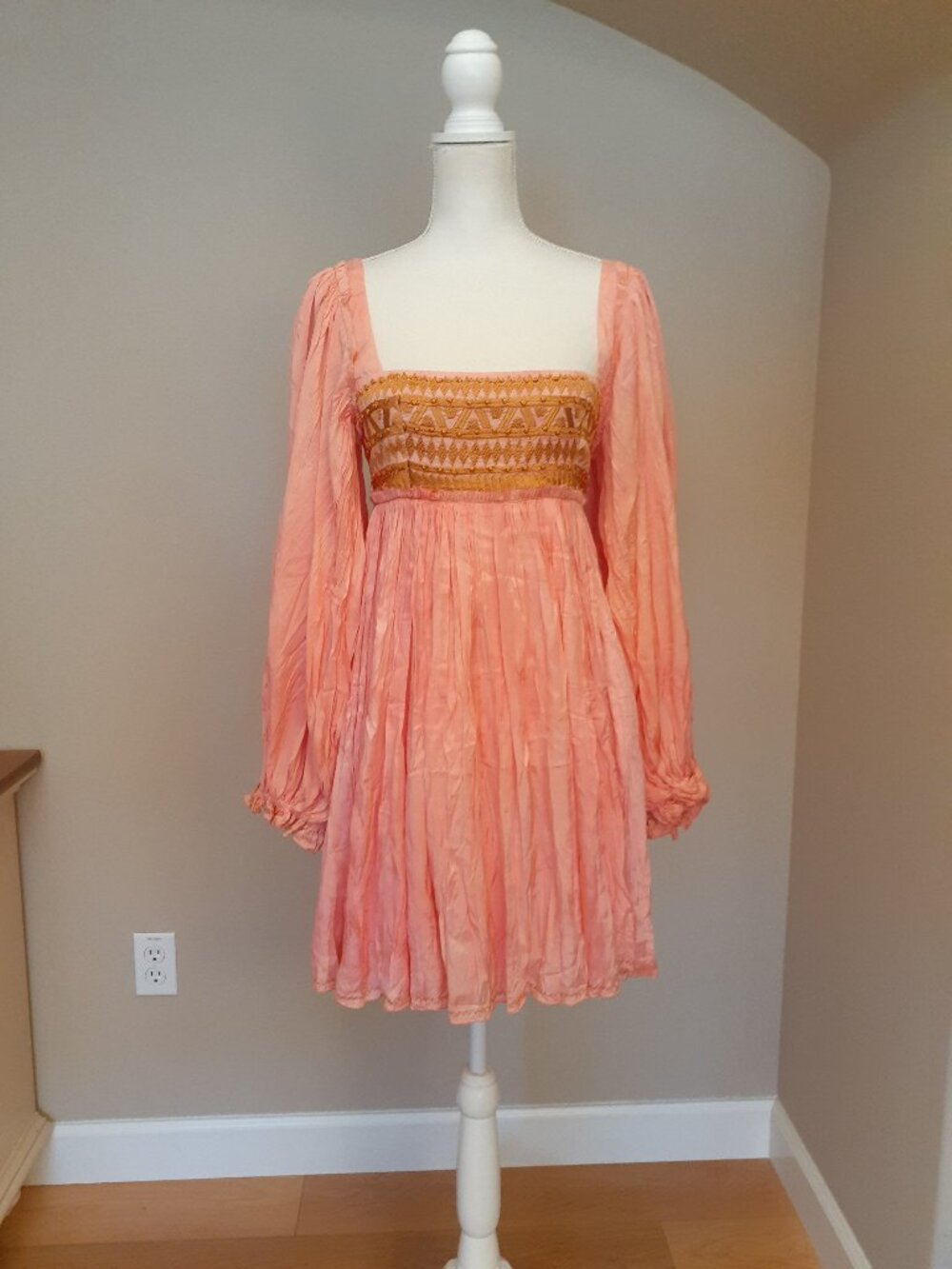 Free People  Embroidered Empire Waist Mini Dress NWT